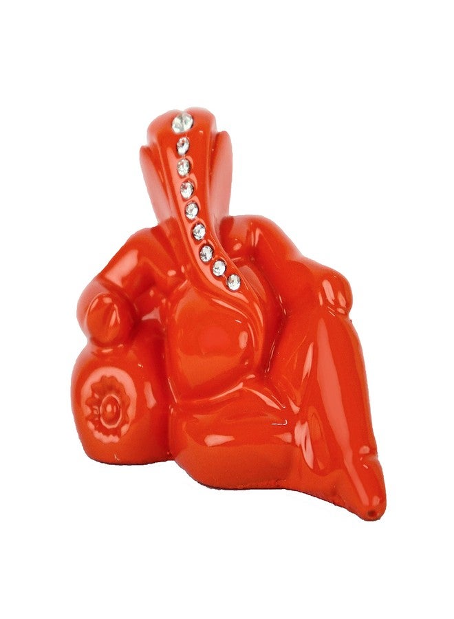 Craftam Polyresin Orange Ganesha Statue for Car Dashboard God Ganesh Murti Ganpati Idol Figurine with Double Side Tape - Image 4